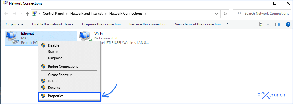 Network connection properties