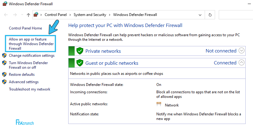 Allow an app or feature through Windows Defender Firewall