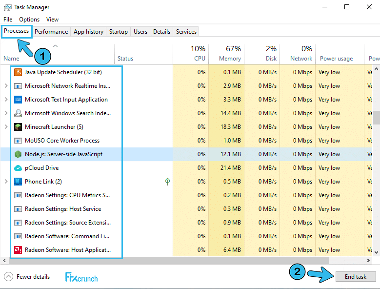 Task Manager Process End Task