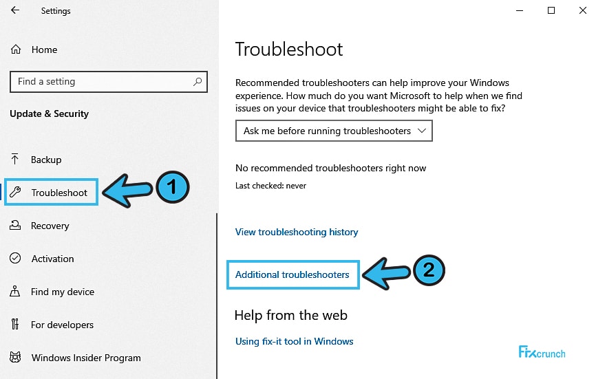 Additional troubleshooters under windows update