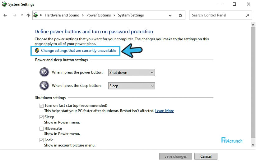 Change settings that are currently unavailable under power settings