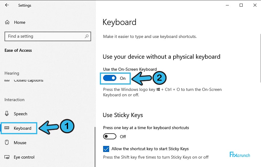 Enable on-screen keyboard