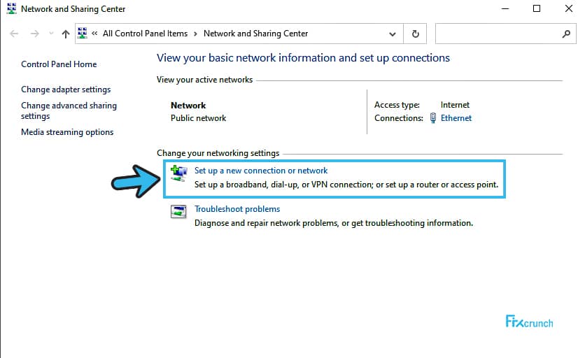 Set up a new connection or network