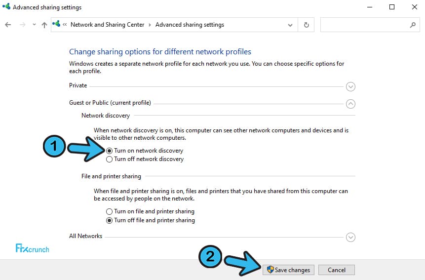 Turn on network discovery in Guest