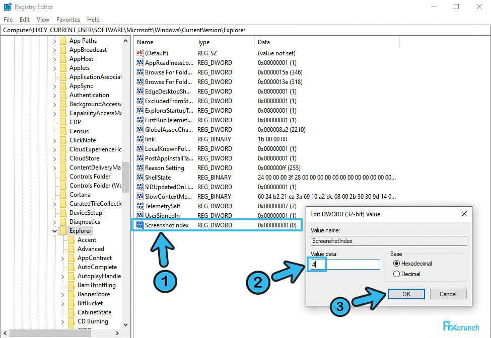 Change ScreenshotIndex Value