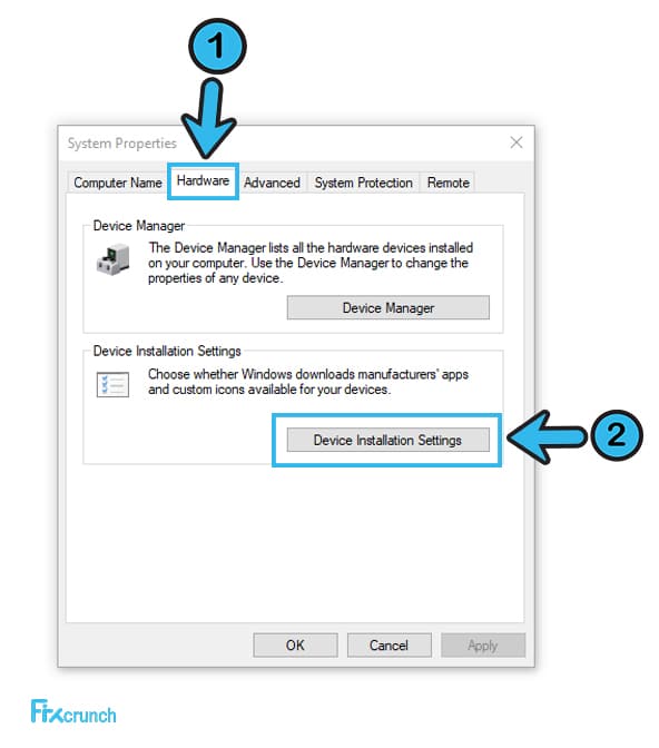 Device Installation Settings under hardware in windows 10
