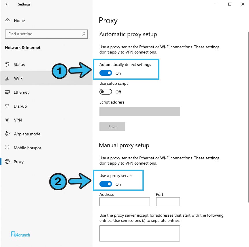 Disable Automatic Proxy & Manual Proxy
