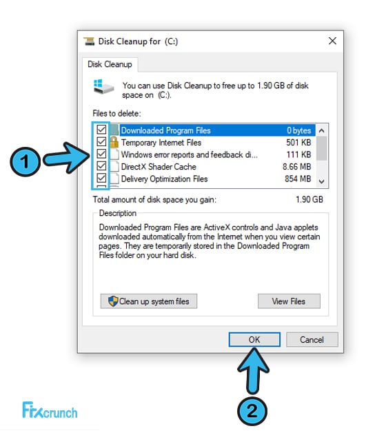 Disk Cleanup select files