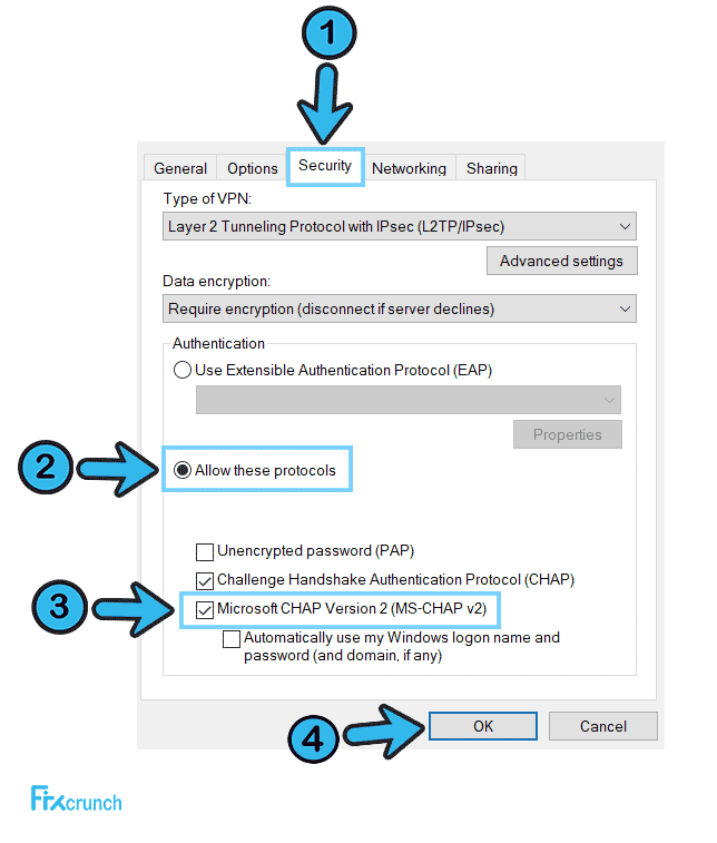 Enable Microsoft CHAP Version 2 (MS-CHAP v2)