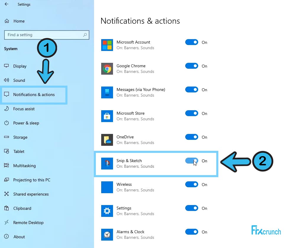 Enable Snip & Sketch Notification
