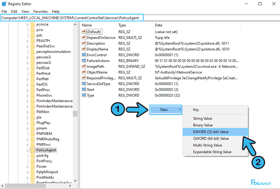 HKEY_LOCAL_MACHINE SYSTEM CurrentControlSet Services PolicyAgent
