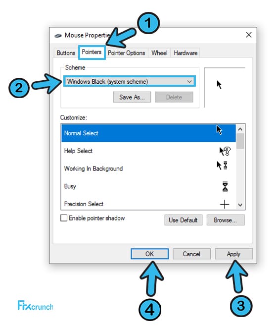 Mouse Properties Pointers Tab