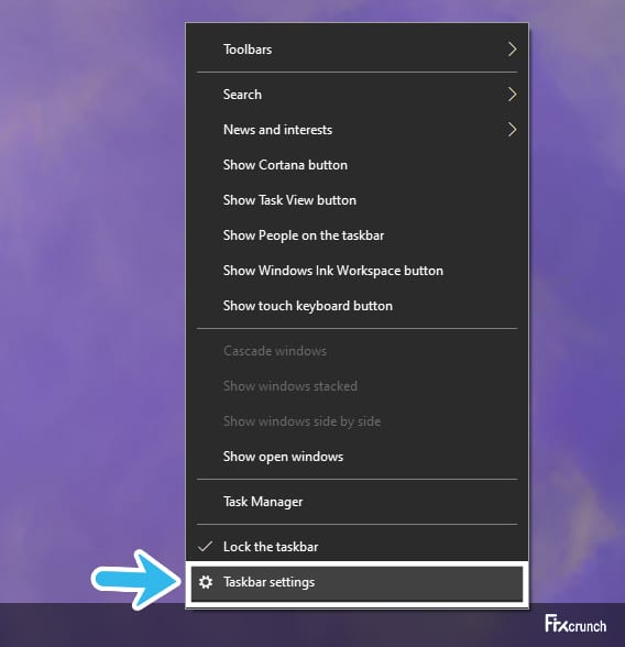Opening Taskbar Settings