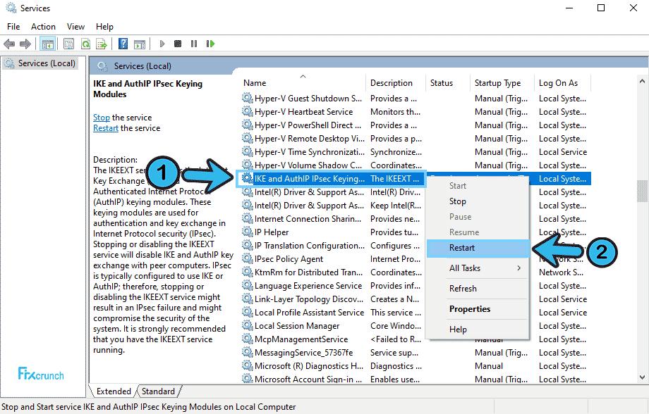 Restart IKE and AuthIP IPSec Keying Modules