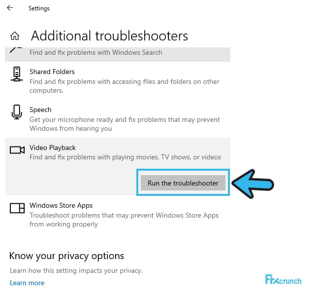Run Troubleshoot Video Playback