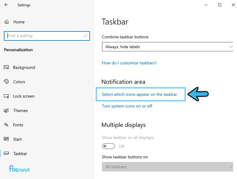 Select which icons appear on the taskbar