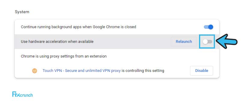Turn off Use hardware acceleration when available