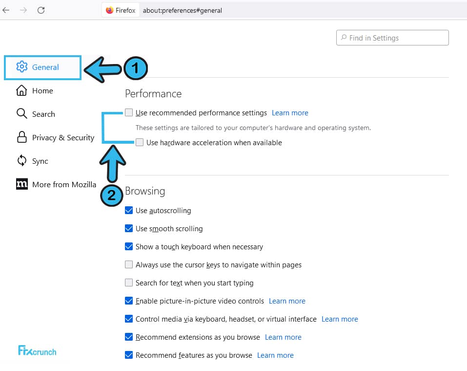 Turn off hardware acceleration when available in firefox