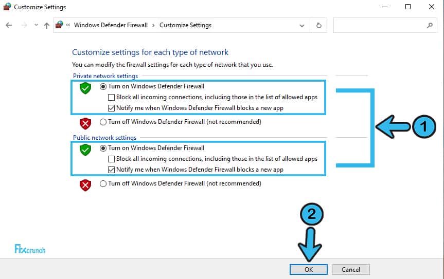Turn on Windows Defender Firewall