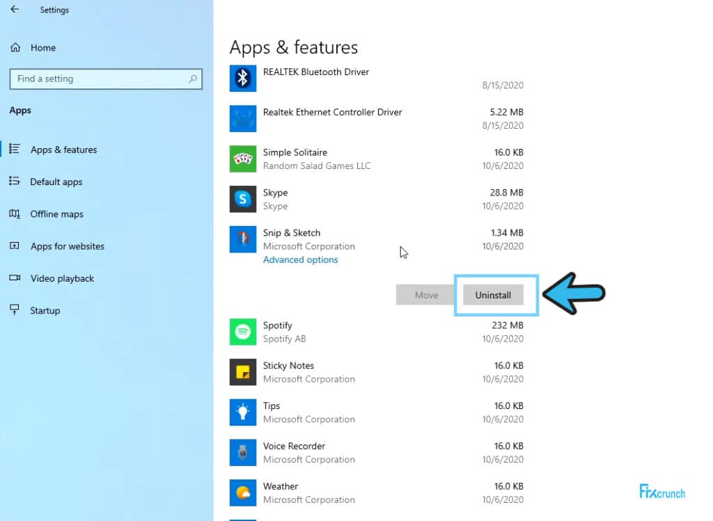 Uninstall Snip & Sketch
