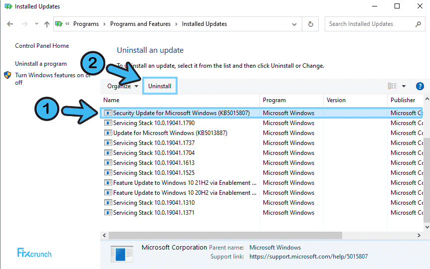 Uninstall Windows Update