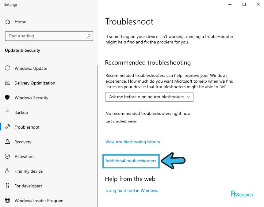 Windows Additional troubleshooters