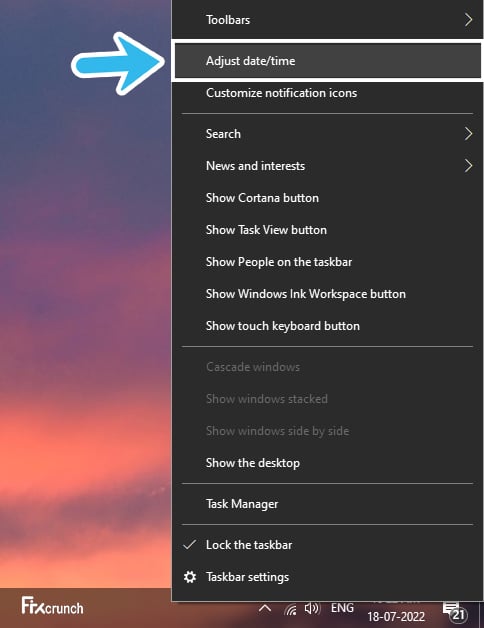 Windows Adjust date & time