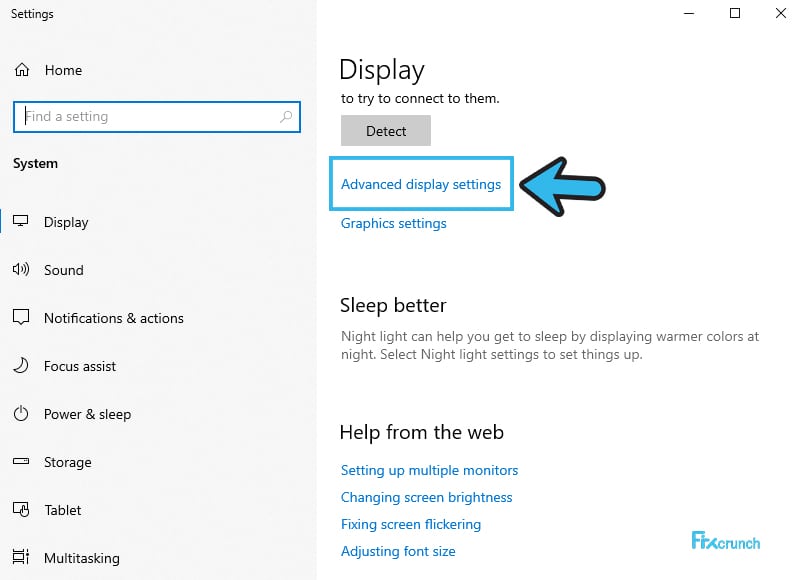 Windows Advanced display settings