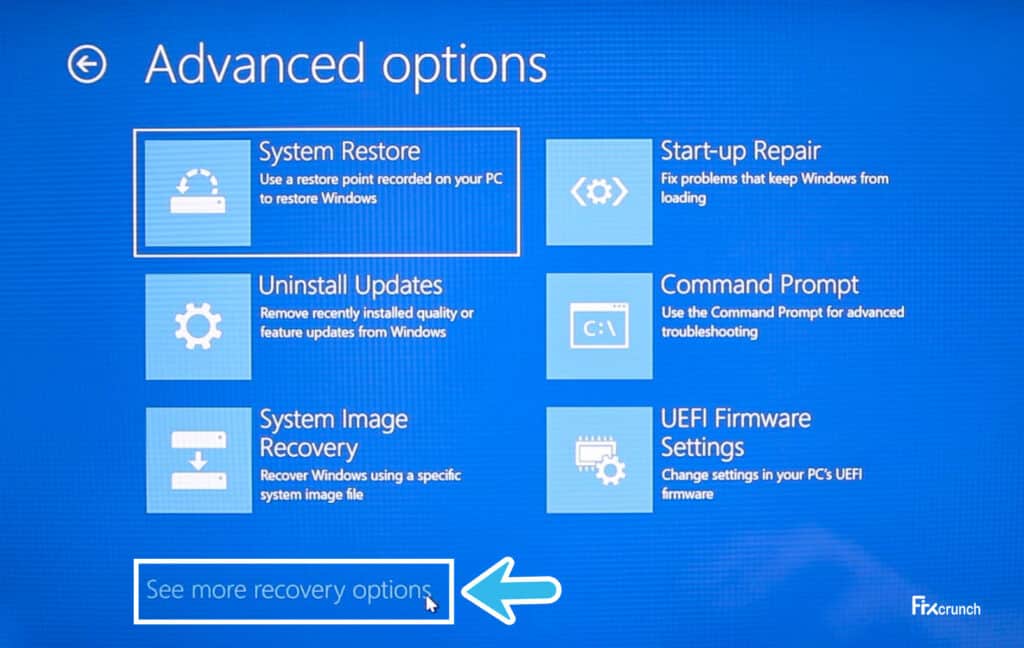 Windows See More recovery options