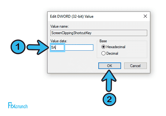 change ScreenClippingShortcutKey Value