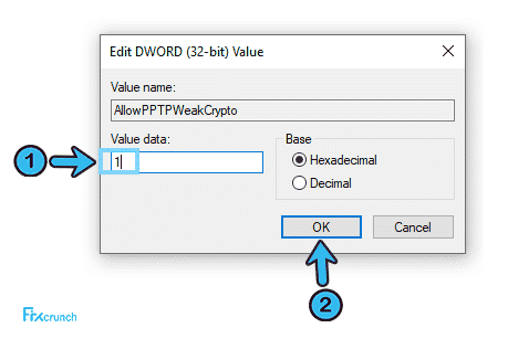 change AllowL2TPWeakCrypto value data field