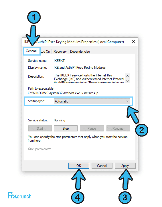 chnage IKE and AuthIP IPSec Keying Modules Startup Type