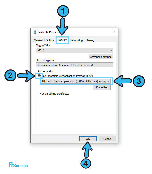enable Microsoft Secured password (EAP-MSCHAPv2) (encryption enabled)