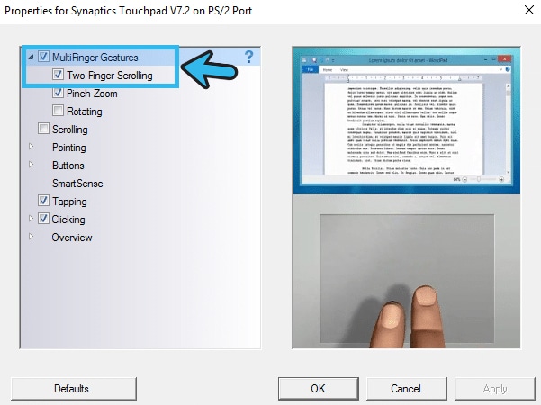 enable MultiFinger Gestures and Two-Finger Scrolling
