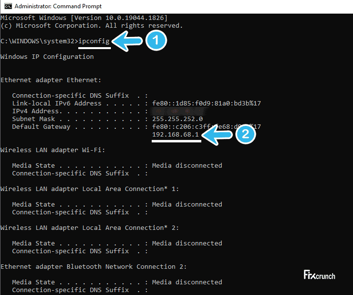 find Default Gateway using ipconfig
