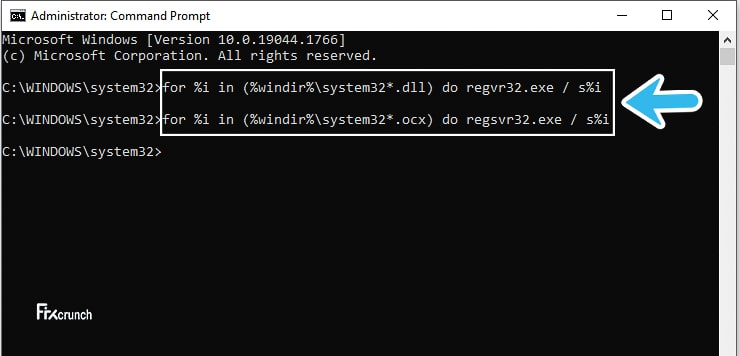 for %i in (%windir%system32.dll) do regvr32.exe s%i
