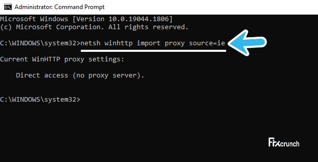 netsh winhttp import proxy source=ie